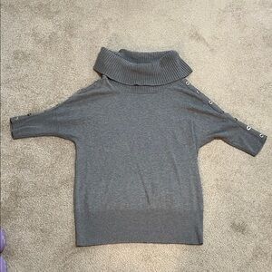 White House Black Market Gray Button-Trim Cowl Neck Sweater
